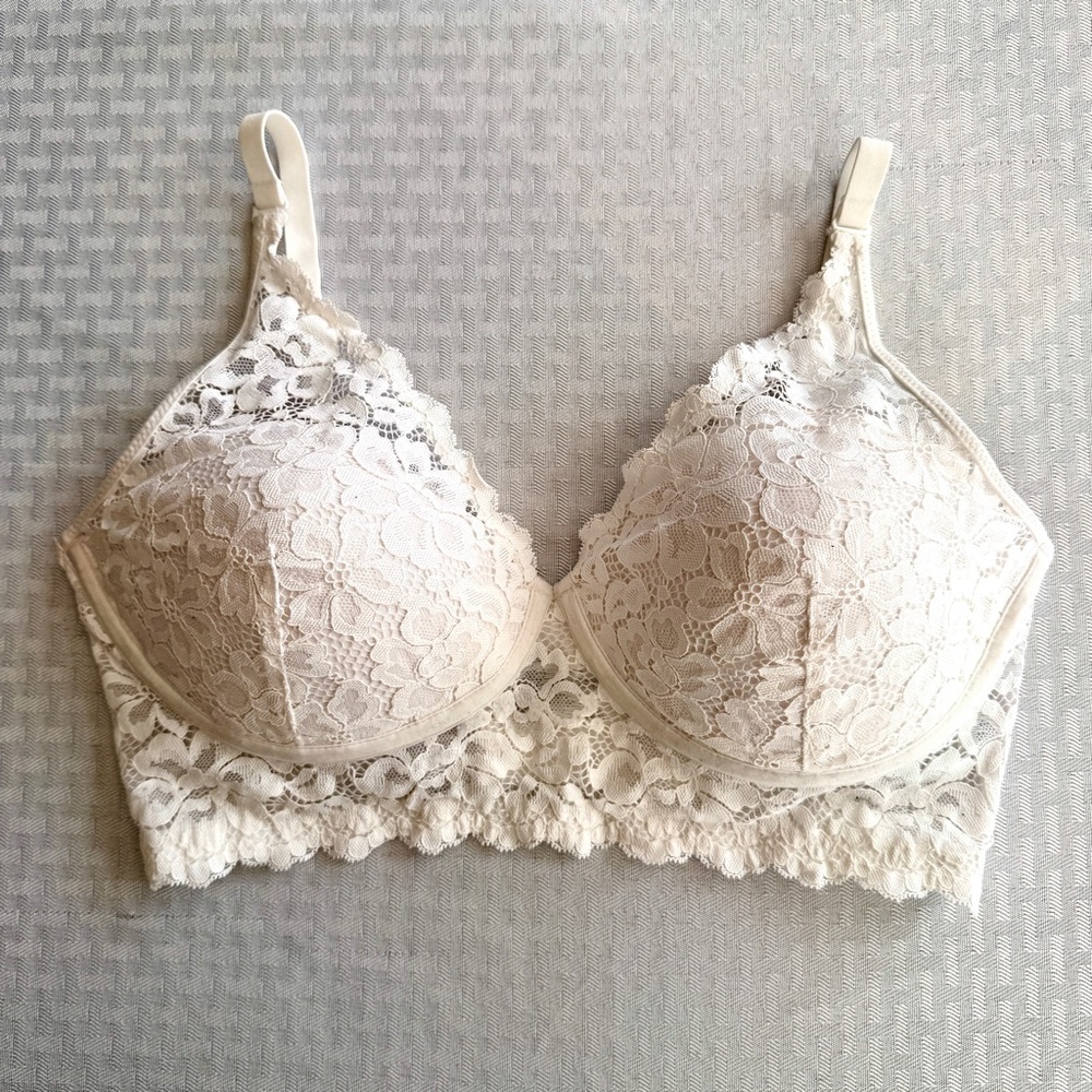 Maidenform 36D Ivory Lace Longline Bra Padded Underwire Bridal